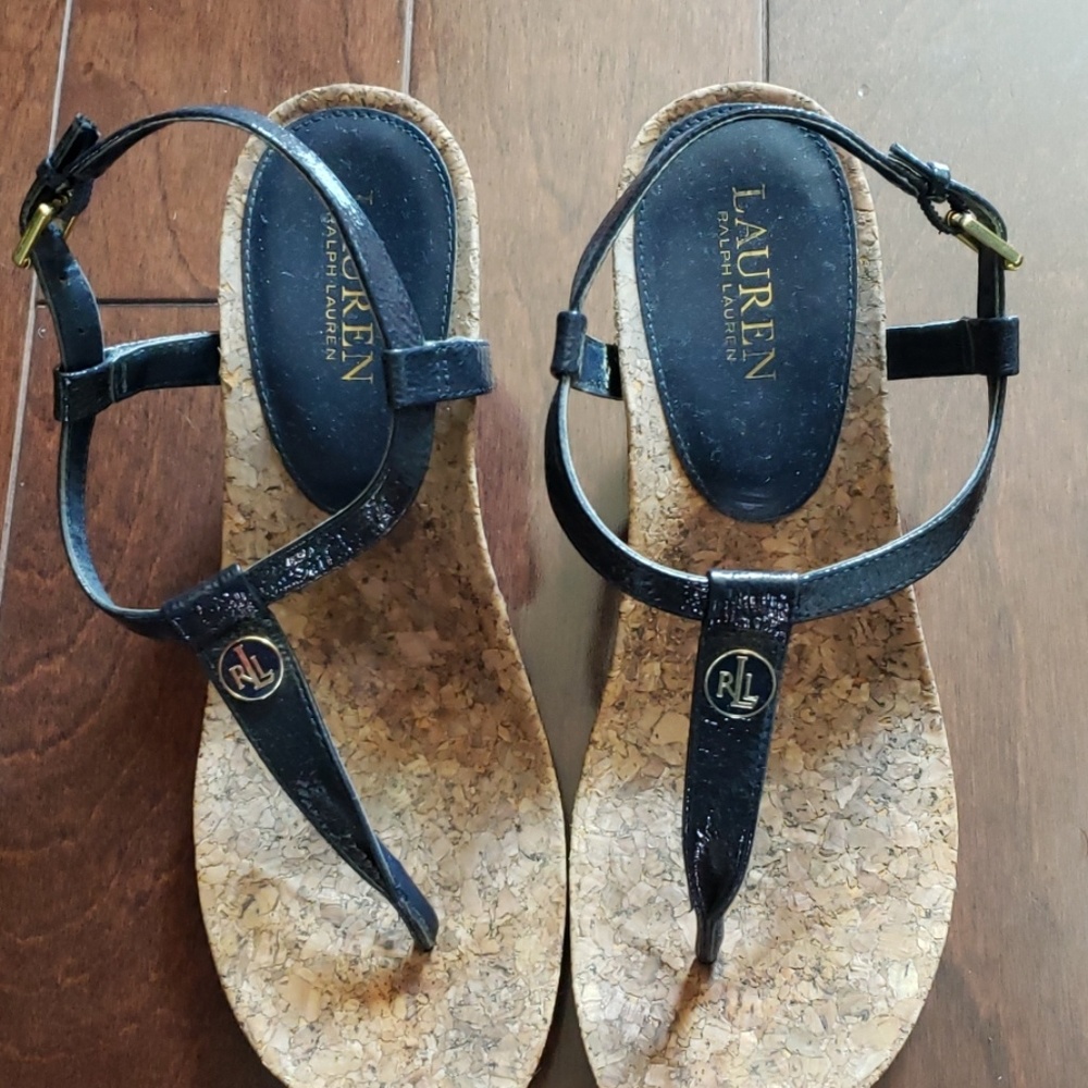 Blue wedge sandals